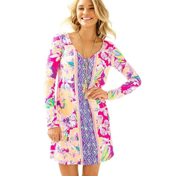 Lilly Pulitzer Paradis Swing Multicolor Long Sleeve Floral Dress Modal Medium - Picture 1 of 7